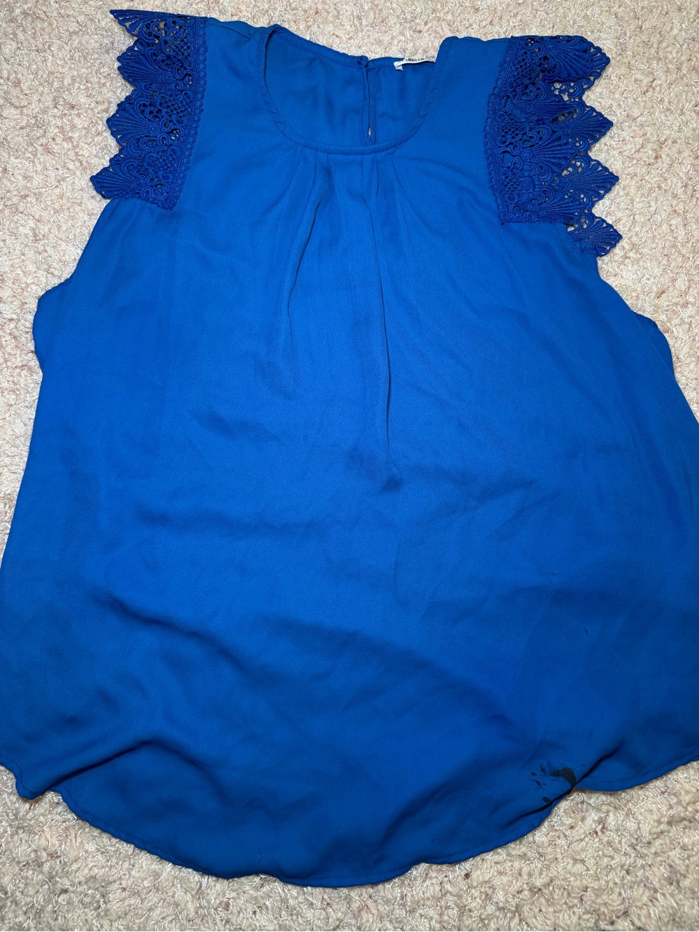 Sleeveless Crochet-Trim Blouse in Cobalt Blue
